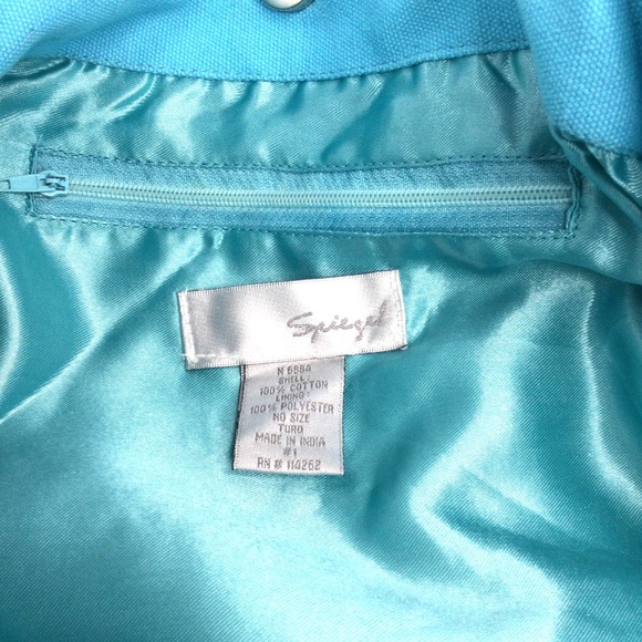 Spiegel 100% Cotton, Sea Shells, Beads and Sequins Embellished Turquoise Bag. - Picture 7 of 10